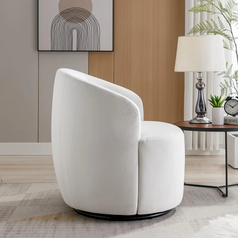 Fauteuil pivotant d'appoint en tissu velours avec anneau métallique thermolaqué