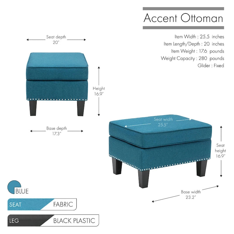 Repose-pieds/Ottoman d'appoint en tissu gris, une place