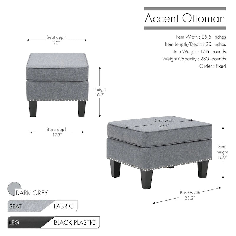 Repose-pieds/Ottoman d'appoint en tissu gris, une place