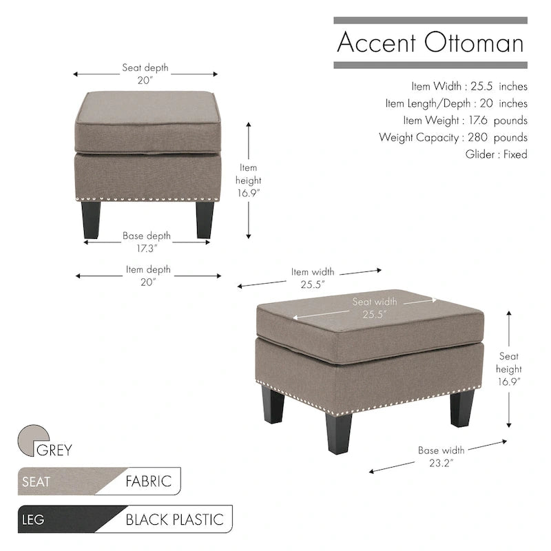 Repose-pieds/Ottoman d'appoint en tissu gris, une place