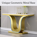 Table Console Luxe 50 pouces Rectangulaire Salon Canapé Blanc Table d'Entrée avec Base en U en Acier Inoxydable