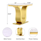 Table Console Luxe 50 pouces Rectangulaire Salon Canapé Blanc Table d'Entrée avec Base en U en Acier Inoxydable