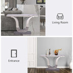 Table Console Luxe 50 pouces Rectangulaire Salon Canapé Blanc Table d'Entrée avec Base en U en Acier Inoxydable