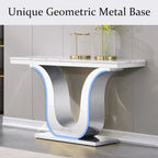Table Console Luxe 50 pouces Rectangulaire Salon Canapé Blanc Table d'Entrée avec Base en U en Acier Inoxydable