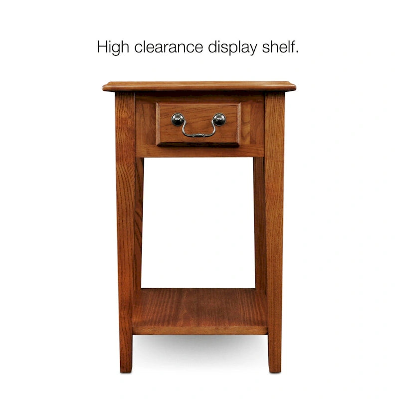 Table d'appoint carrée à un tiroir et étagère inférieure chêne moyen / noir ardoise / blanc