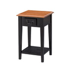 Table d'appoint carrée à un tiroir et étagère inférieure chêne moyen / noir ardoise / blanc