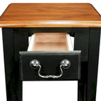 Table d'appoint carrée à un tiroir et étagère inférieure chêne moyen / noir ardoise / blanc