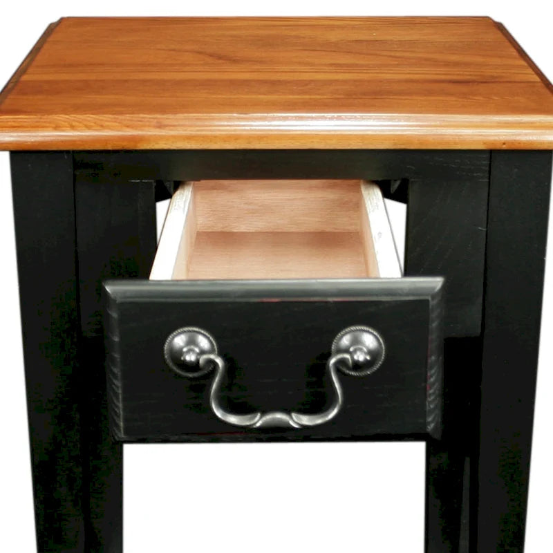 Table d'appoint carrée à un tiroir et étagère inférieure chêne moyen / noir ardoise / blanc