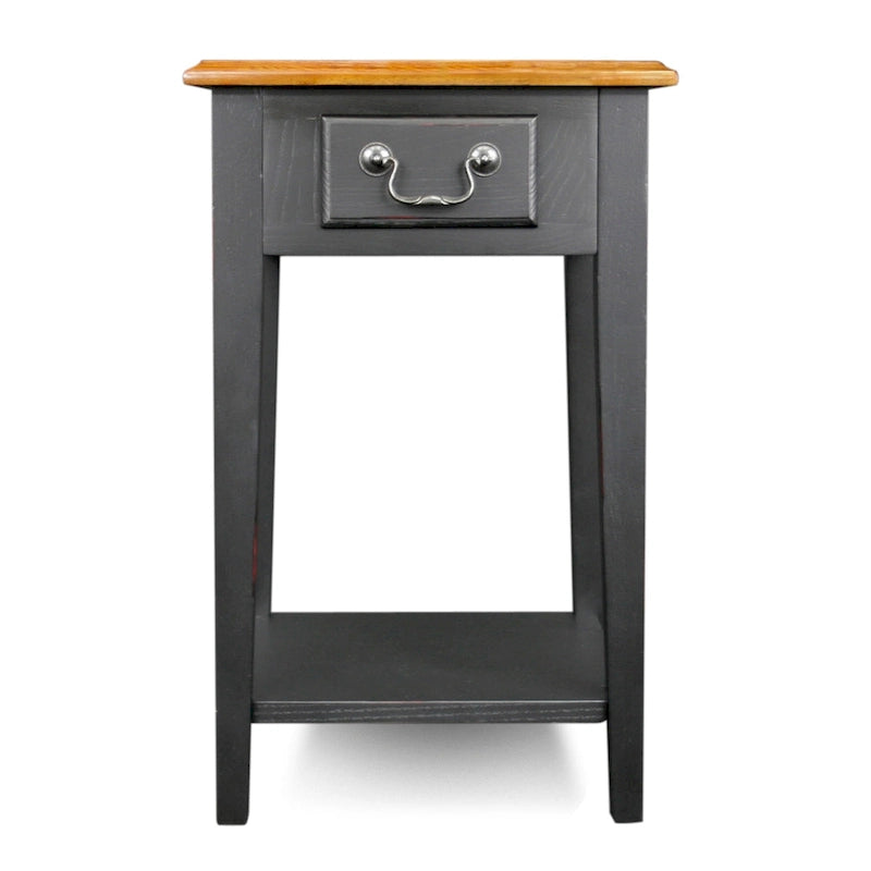 Table d'appoint carrée à un tiroir et étagère inférieure chêne moyen / noir ardoise / blanc