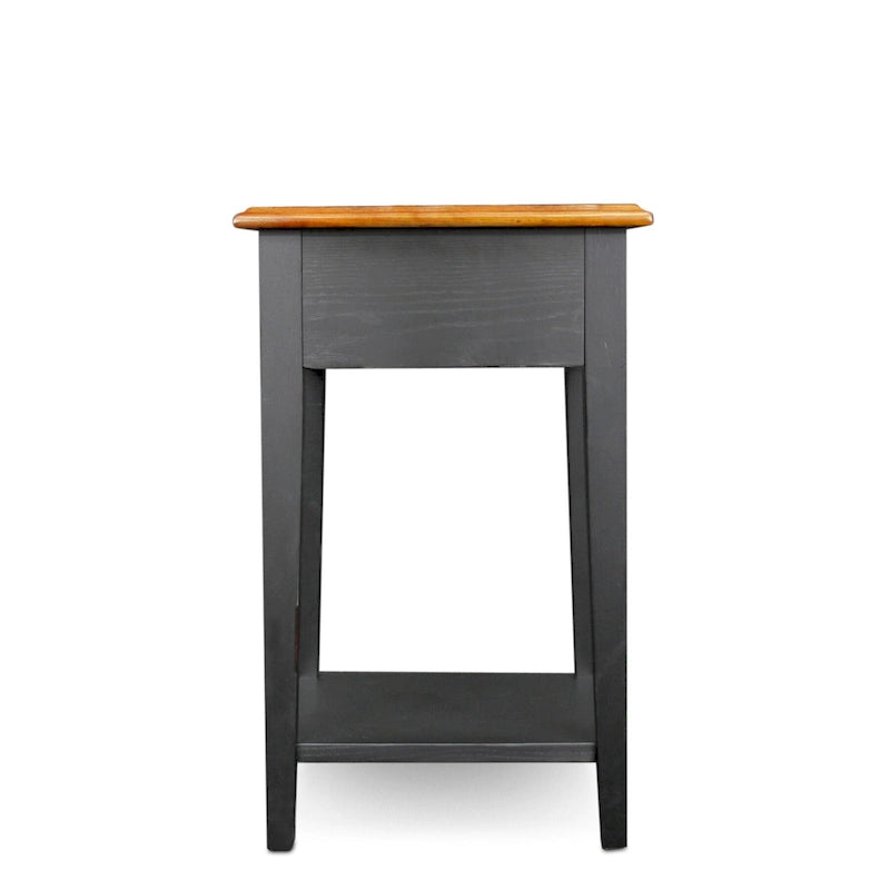 Table d'appoint carrée à un tiroir et étagère inférieure chêne moyen / noir ardoise / blanc