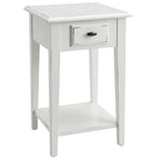 Table d'appoint carrée à un tiroir et étagère inférieure chêne moyen / noir ardoise / blanc