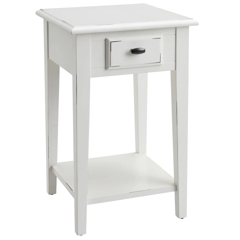 Table d'appoint carrée à un tiroir et étagère inférieure chêne moyen / noir ardoise / blanc
