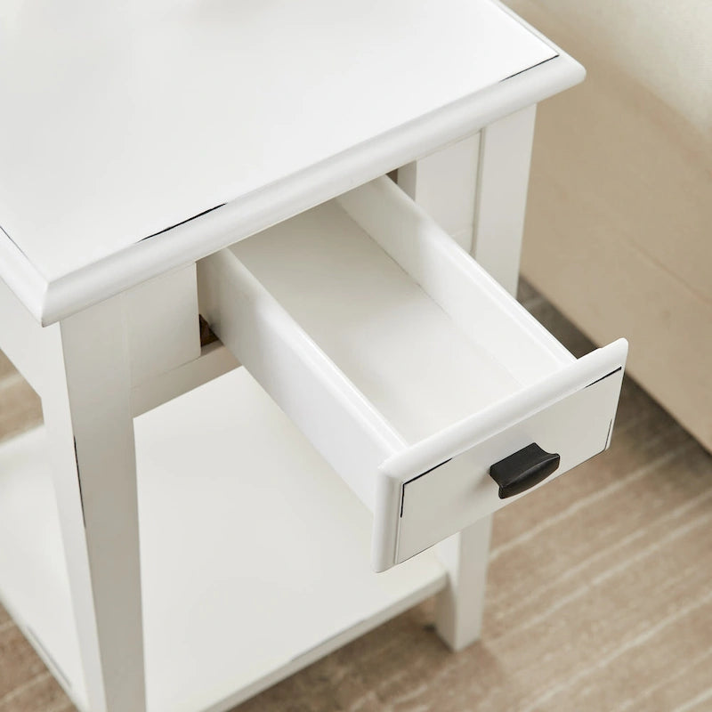 Table d'appoint carrée à un tiroir et étagère inférieure chêne moyen / noir ardoise / blanc