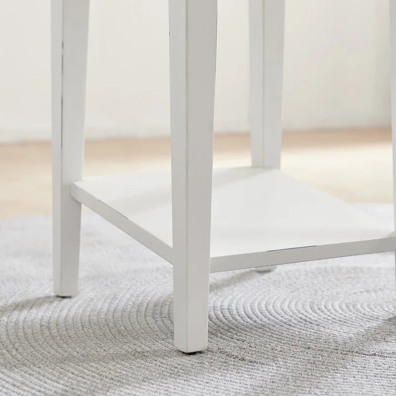 Table d'appoint carrée à un tiroir et étagère inférieure chêne moyen / noir ardoise / blanc