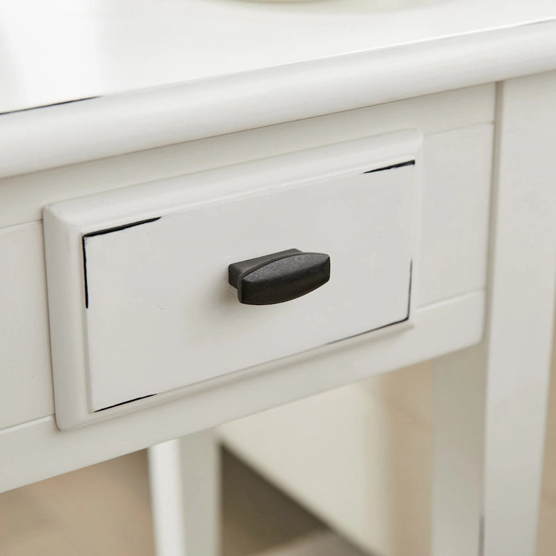 Table d'appoint carrée à un tiroir et étagère inférieure chêne moyen / noir ardoise / blanc