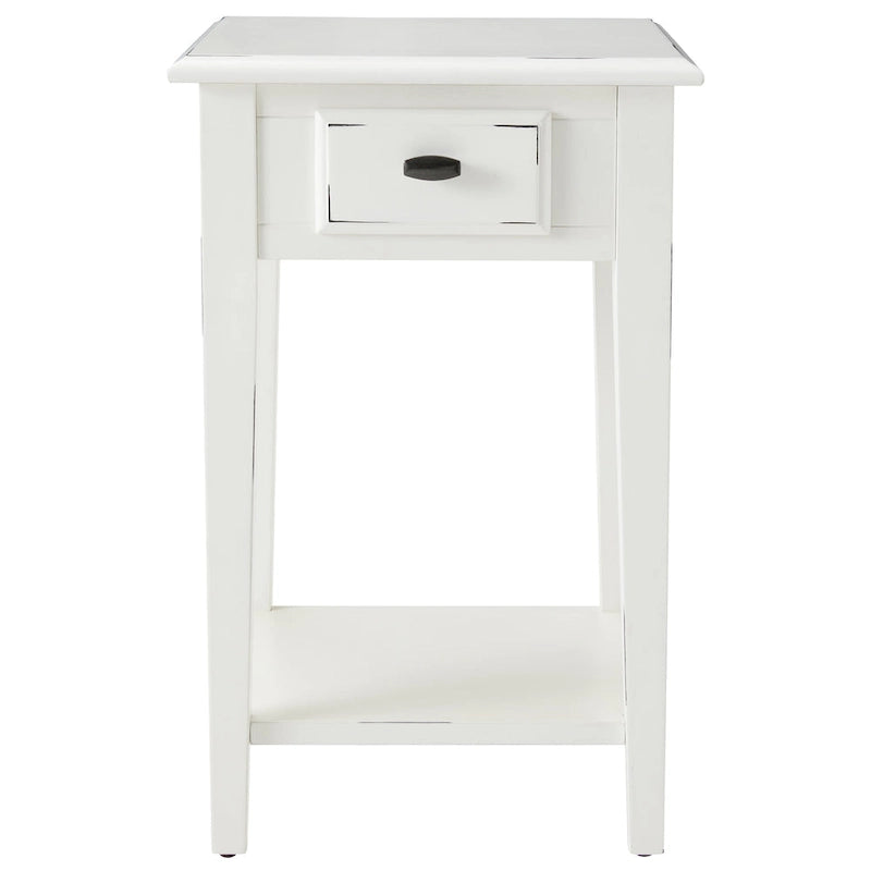 Table d'appoint carrée à un tiroir et étagère inférieure chêne moyen / noir ardoise / blanc