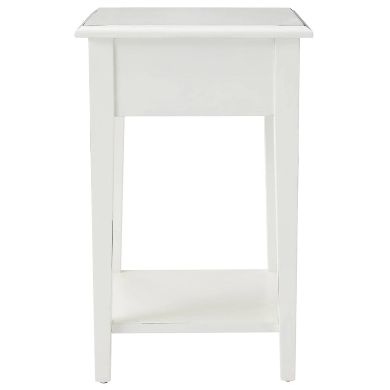 Table d'appoint carrée à un tiroir et étagère inférieure chêne moyen / noir ardoise / blanc