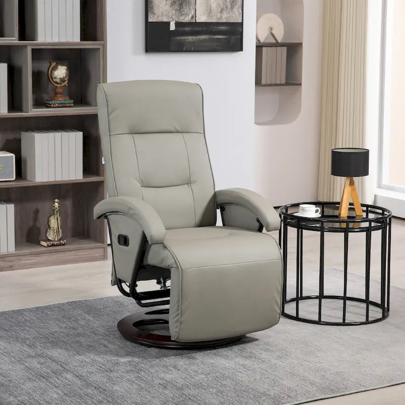 Fauteuil inclinable HOMCOM en PU avec repose-pieds, chaise longue avec dossier réglable à 135°, base pivotante en bois