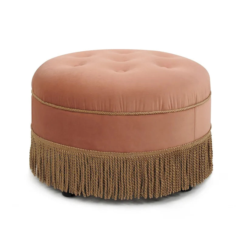 Pouff rond en velours, avec pampilles, capitonné vintage, une place