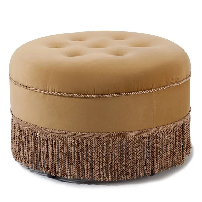 Pouff rond en velours, avec pampilles, capitonné vintage, une place