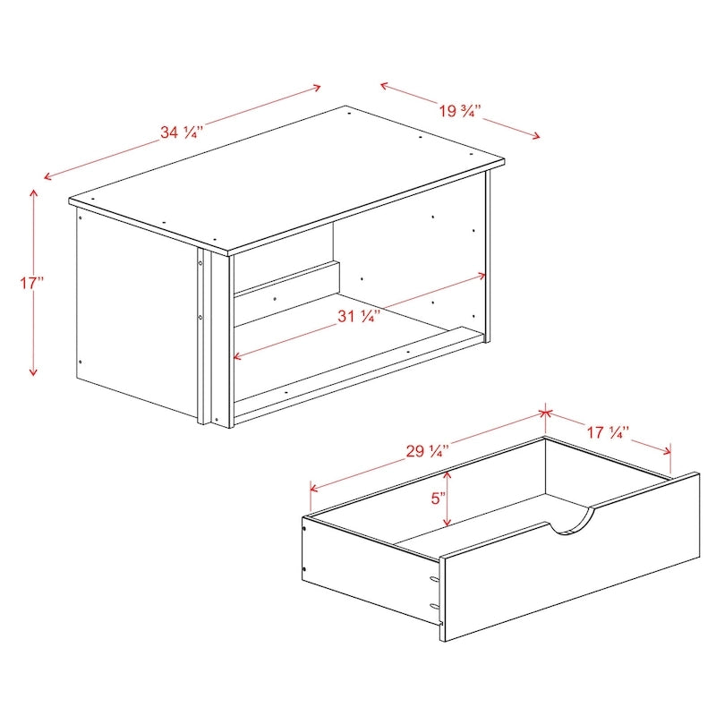 Palace Imports Commode de rangement interne à 2 tiroirs en bois massif pour armoires Kyle
