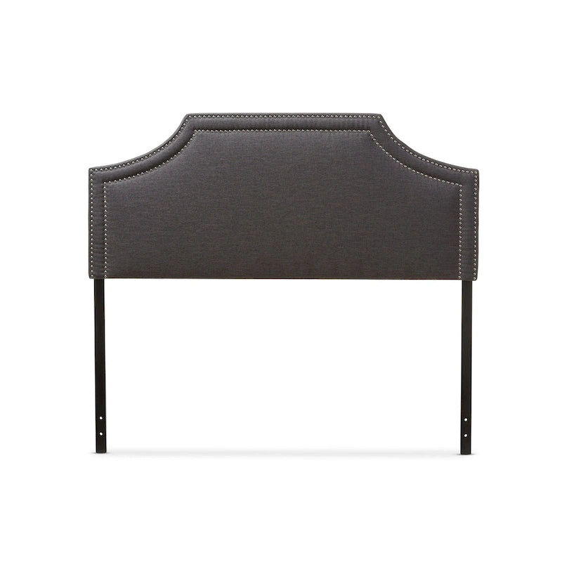 Tête de lit tapissée géométrique grise avec clous décoratifs argentés, grand lit/très grand lit