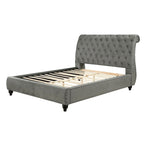 Lit traîneau capitonné en velours gris avec clous décoratifs – Grand lit / Très grand lit
