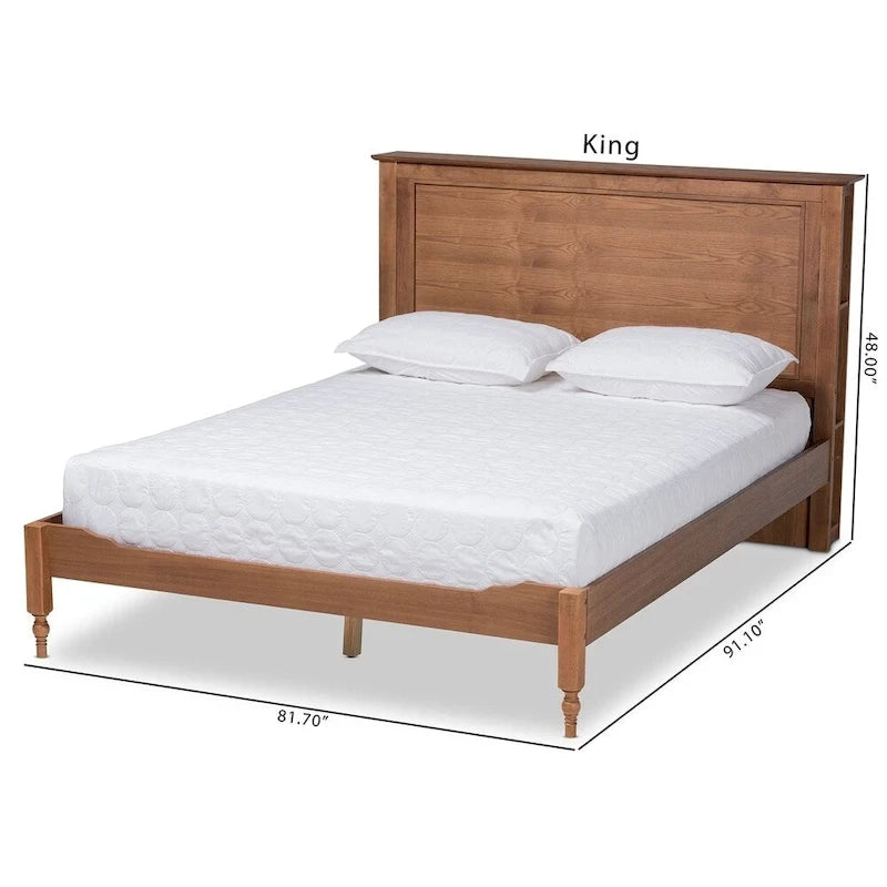 Lit plateforme de rangement transitionnel avec étagères de tête de lit couleur noyer et frêne – lit double/grand lit/très grand lit