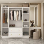 Armoire autoportante blanc / brun foncé avec miroir, 4 portes 2 tiroirs, pour 1 personne