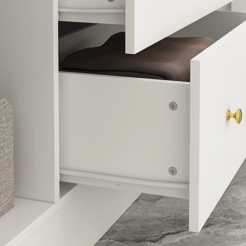 Armoire autoportante blanc / brun foncé avec miroir, 4 portes 2 tiroirs, pour 1 personne