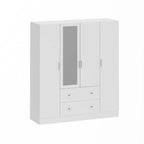 Armoire autoportante blanc / brun foncé avec miroir, 4 portes 2 tiroirs, pour 1 personne
