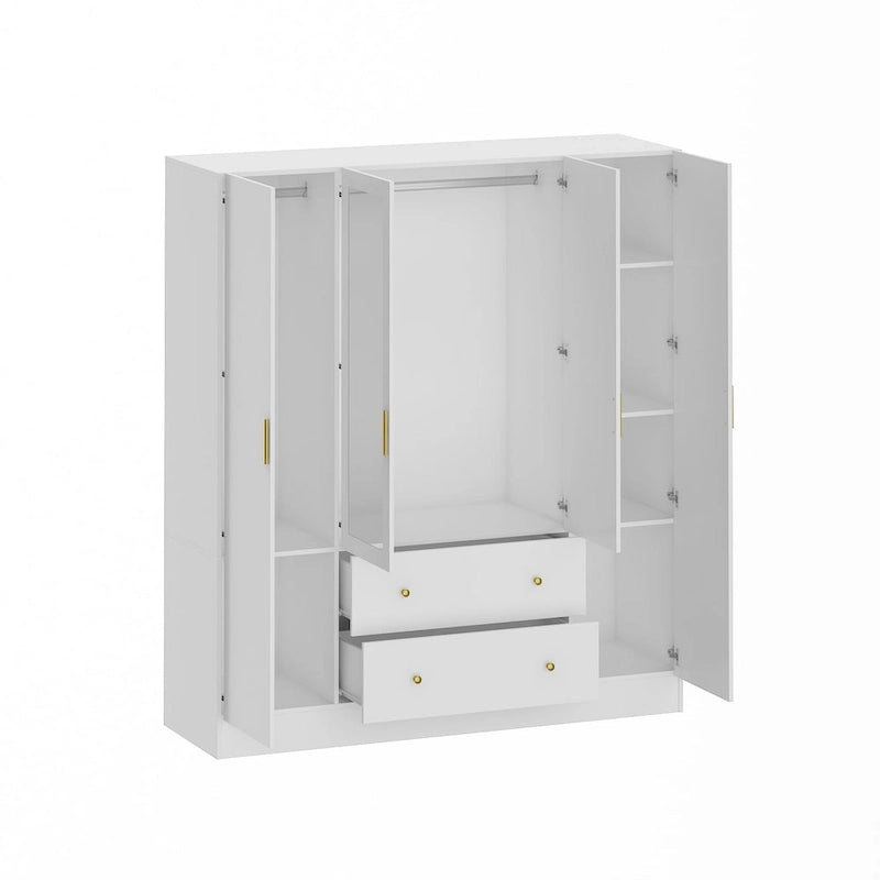 Armoire autoportante blanc / brun foncé avec miroir, 4 portes 2 tiroirs, pour 1 personne