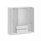 Armoire autoportante blanc / brun foncé avec miroir, 4 portes 2 tiroirs, pour 1 personne