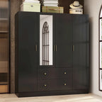 Armoire autoportante blanc / brun foncé avec miroir, 4 portes 2 tiroirs, pour 1 personne