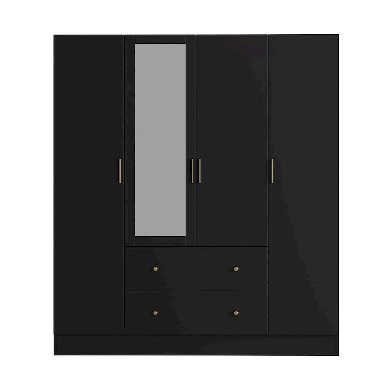 Armoire autoportante blanc / brun foncé avec miroir, 4 portes 2 tiroirs, pour 1 personne