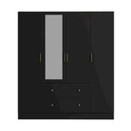 Armoire autoportante blanc / brun foncé avec miroir, 4 portes 2 tiroirs, pour 1 personne