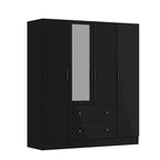 Armoire autoportante blanc / brun foncé avec miroir, 4 portes 2 tiroirs, pour 1 personne