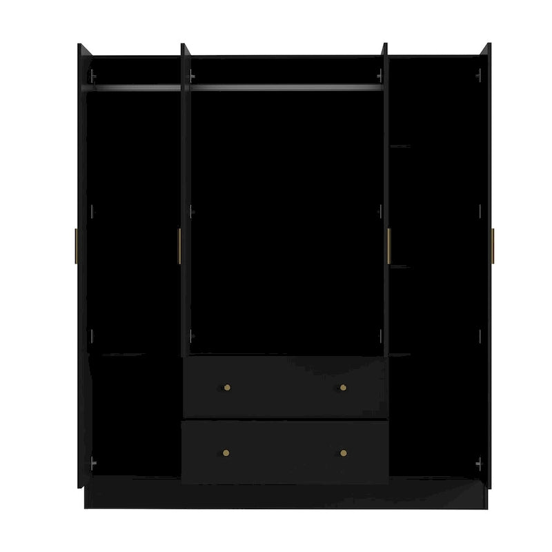 Armoire autoportante blanc / brun foncé avec miroir, 4 portes 2 tiroirs, pour 1 personne