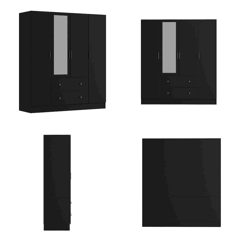 Armoire autoportante blanc / brun foncé avec miroir, 4 portes 2 tiroirs, pour 1 personne