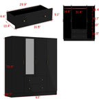 Armoire autoportante blanc / brun foncé avec miroir, 4 portes 2 tiroirs, pour 1 personne