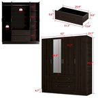 Armoire autoportante blanc / brun foncé avec miroir, 4 portes 2 tiroirs, pour 1 personne