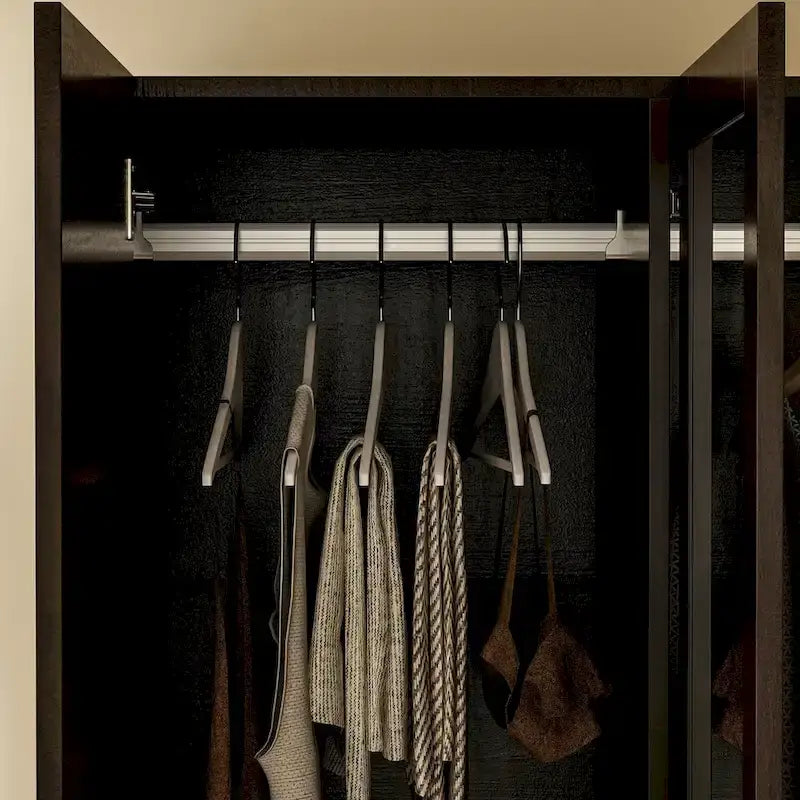 Armoire autoportante blanc / brun foncé avec miroir, 4 portes 2 tiroirs, pour 1 personne