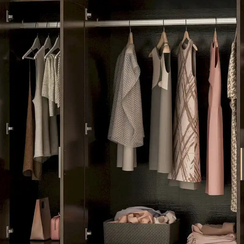 Armoire autoportante blanc / brun foncé avec miroir, 4 portes 2 tiroirs, pour 1 personne