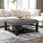 Pouf de cocktail capitonné en lin transitionnel avec clous décoratifs et rangement par Furniture of America