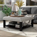 Pouf de cocktail capitonné en lin transitionnel avec clous décoratifs et rangement par Furniture of America