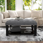 Pouf de cocktail capitonné en lin transitionnel avec clous décoratifs et rangement par Furniture of America
