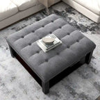 Pouf de cocktail capitonné en lin transitionnel avec clous décoratifs et rangement par Furniture of America