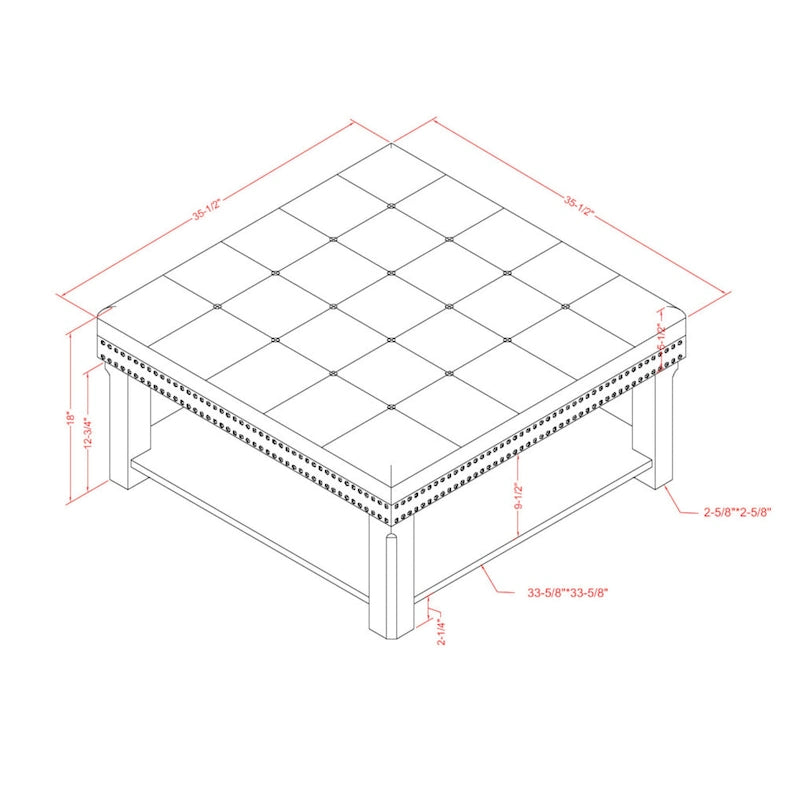 Pouf de cocktail capitonné en lin transitionnel avec clous décoratifs et rangement par Furniture of America