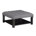 Pouf de cocktail capitonné en lin transitionnel avec clous décoratifs et rangement par Furniture of America