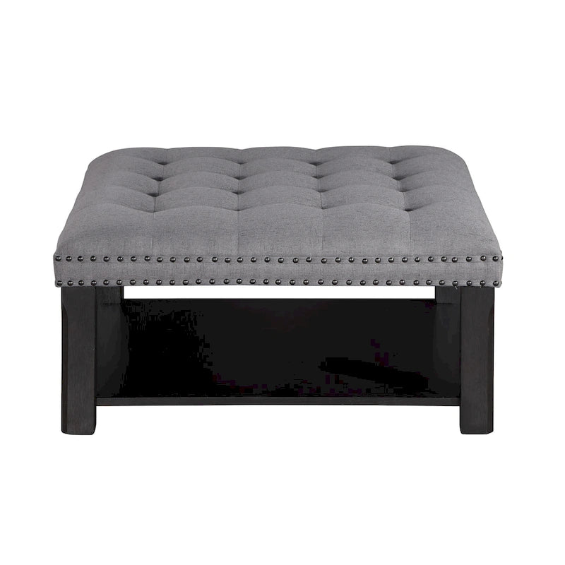 Pouf de cocktail capitonné en lin transitionnel avec clous décoratifs et rangement par Furniture of America